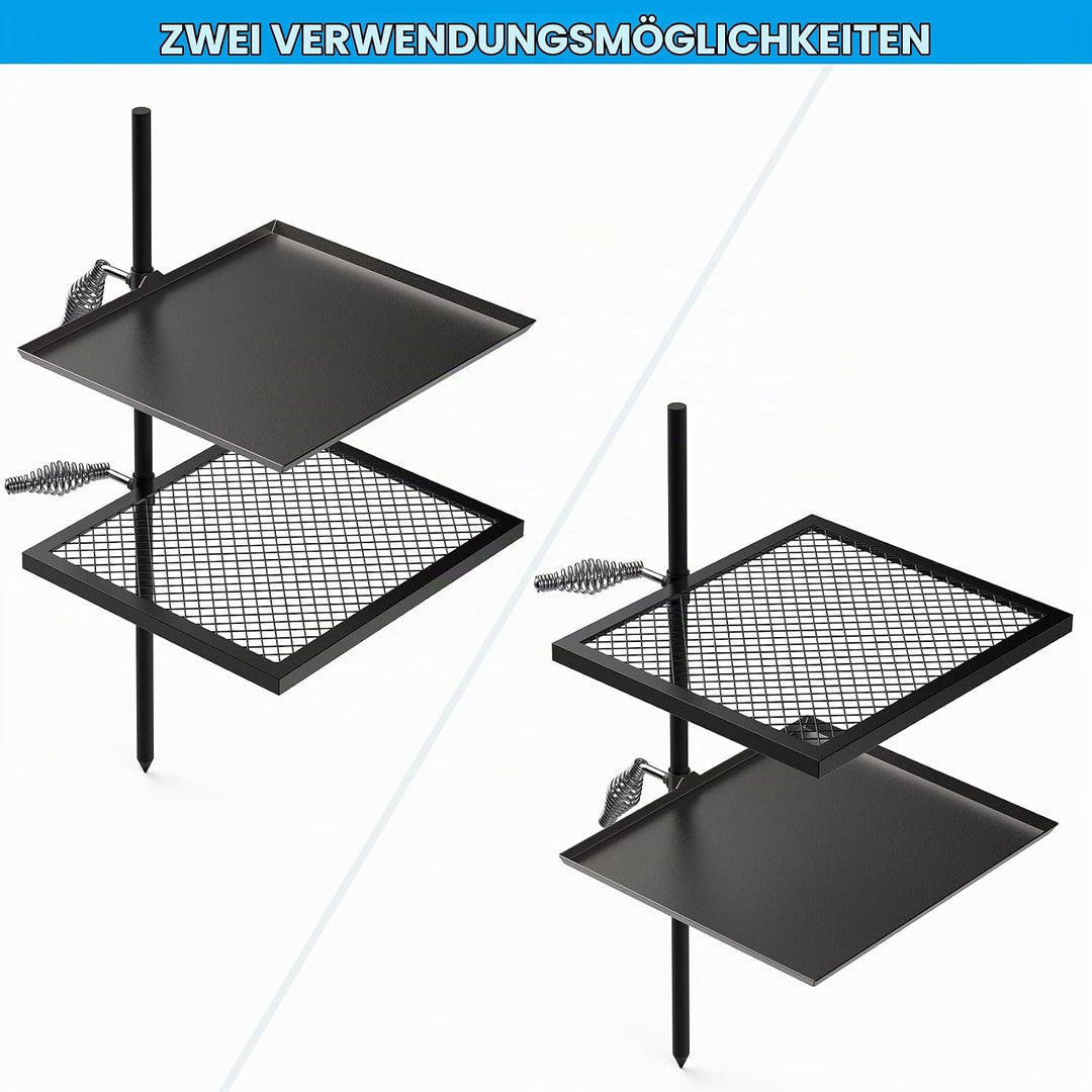 Onlyfire Schwenkgrill mit Grillrost, Grillplatte und 2 Verstellbaren Gefederten Griffen, Multifunkti