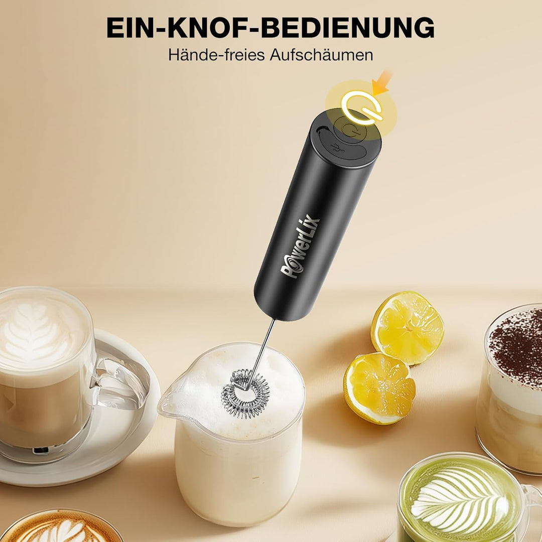 POWERLIX Pro 3-in-1 Elektrischer Milchschäumer Handheld - USB-C Wiederaufladbar, 10.000 U/min Schnel