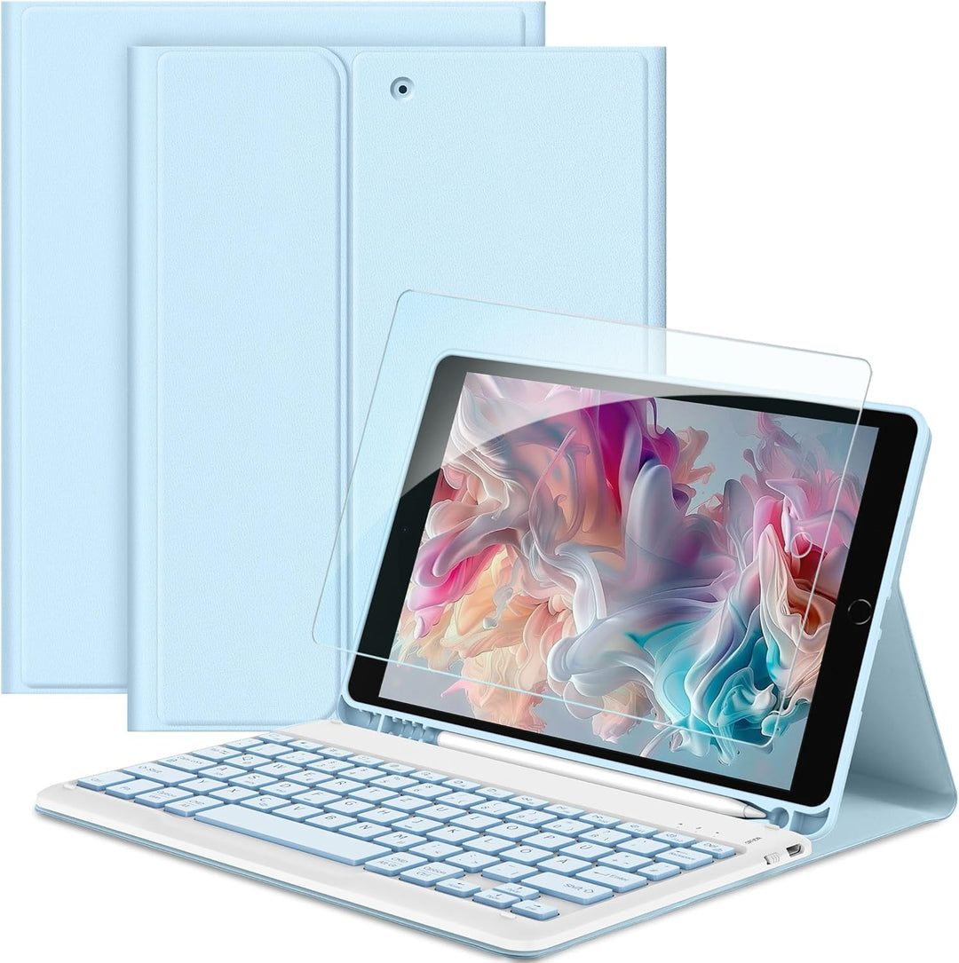 EasyAcc Tastatur Hülle Kompatibel mit iPad 10.2 Zoll 9. / 8. und 7 Generation mit Schutzfolie, [QWER