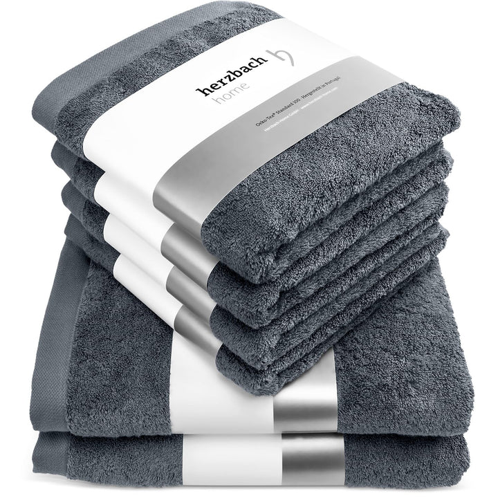 herzbach home Handtücher-Set 100% Baumwolle - weich &amp; saugstark - Anthrazit, Anthrazit