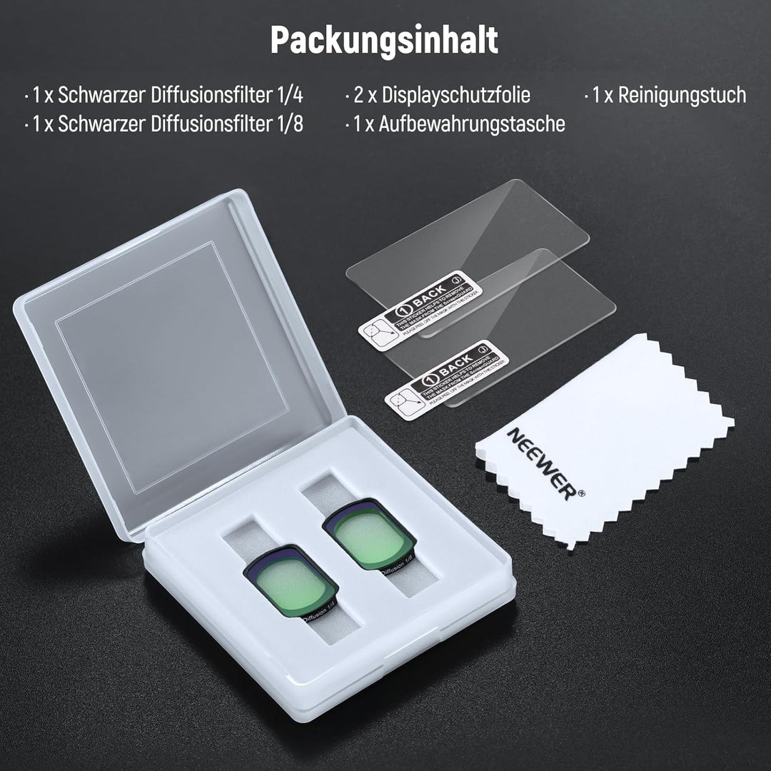 NEEWER Magnetischer Black Diffusion 1/4 und 1/8 Effektfilter, 2er Pack, Filter Set kompatibel mit DJ
