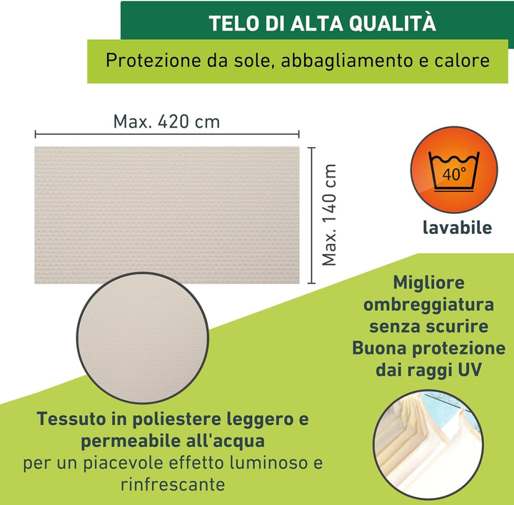 Sonnensegel 420x140cm Uni-weiss (Packung mit 2) Weiss 420 x 140 cm (Packung mit 2), Weiß 420 x