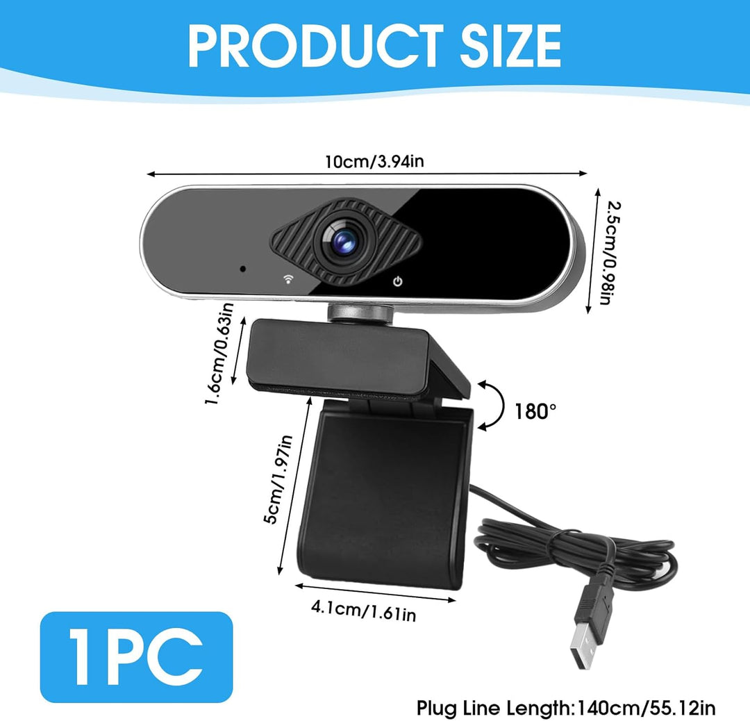 Webcam 1080P Full HD mit integriertem Mikrofon, USB Webkamera Plug & Play 360° Rotation Automatische