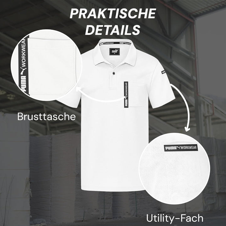 PUMA Workwear Advanced – Poloshirt Herren Kurzarm – Arbeitsshirt mit Brusttasche und Utility Fach an