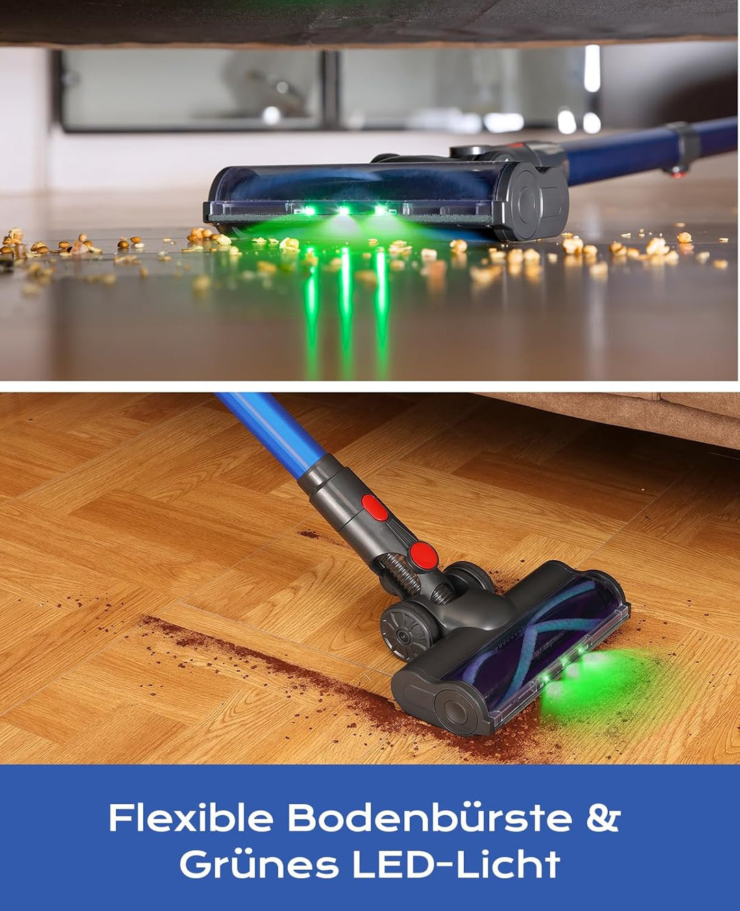 Akku Staubsauger Kabellos 50Mins/40KPA/450W, Akkustaubsauger mit Geen LED, Kabelloser Staubsauger mi