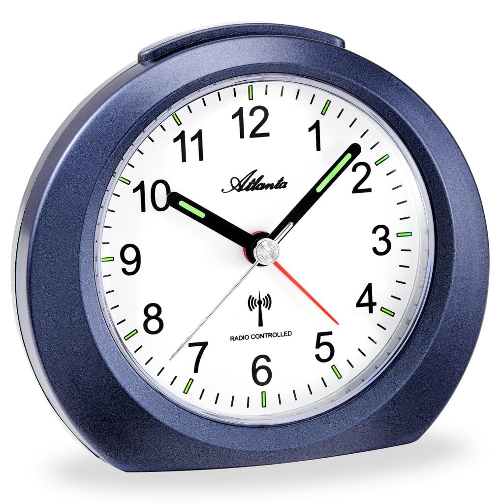 Funkwecker ohne Ticken mit Licht Snooze Leuchtzeiger Analog - 1856/5 (Blau), Blau