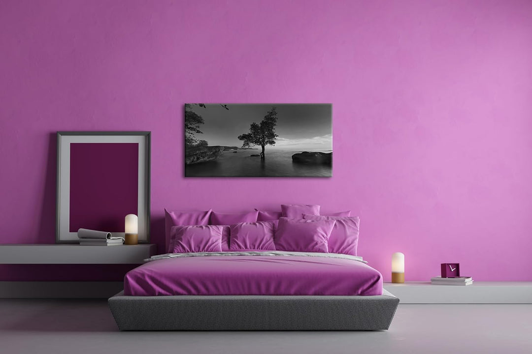 Abenddämmerung am Meer Panorama 80x40 cm Effekt: Schwarz/Weiss als Leinwandbild, Motiv fertig gerahm