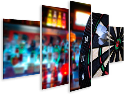 Bild auf Leinwand Darts Wandbild Poster Kunstdruck Bilder Format: 170x80cm - 5 Teile, Format: 170x80