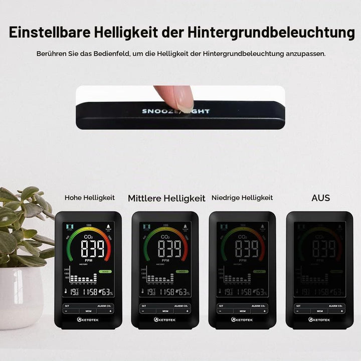 KETOTEK CO2 Messgerät, CO2 Melder Raumluft, Luftqualität Messgerät mit Alarm und Lüftungsempfehlunge