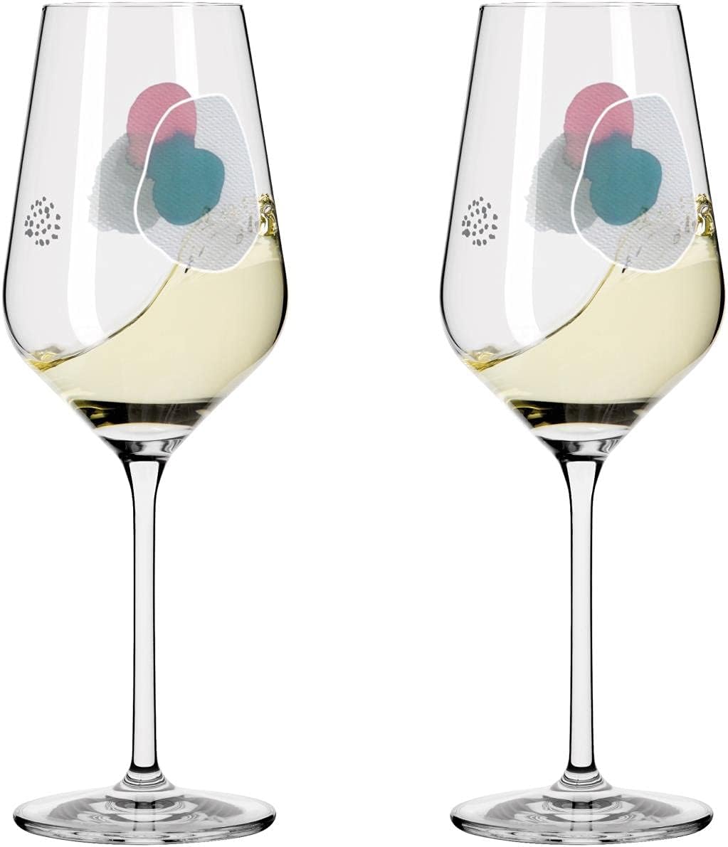 Ritzenhoff 3611001 Weissweinglas 300 ml – Serie Sommerwendtraum Set Nr. 1 – 2 Stück mit Aquarellkrei