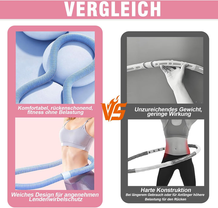 Hula Hoop Reifen Erwachsene, Weicher Hoola Hoop zum Abnehmen mit Federkern &amp; Sicherheitsseil, Komfor