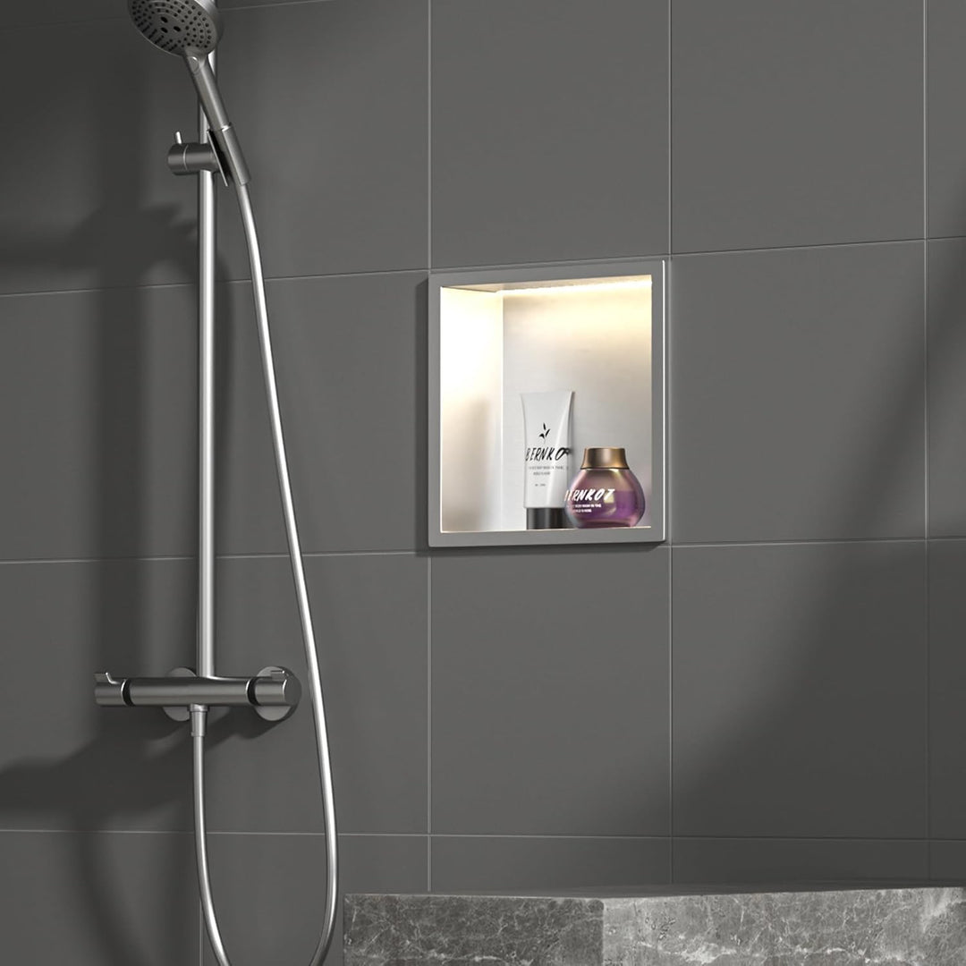 Edelstahl Duschnische 300mm X 300mm Gebürstet mit LED-Licht Wasserdicht Keine Fliesen Benötigte Wand