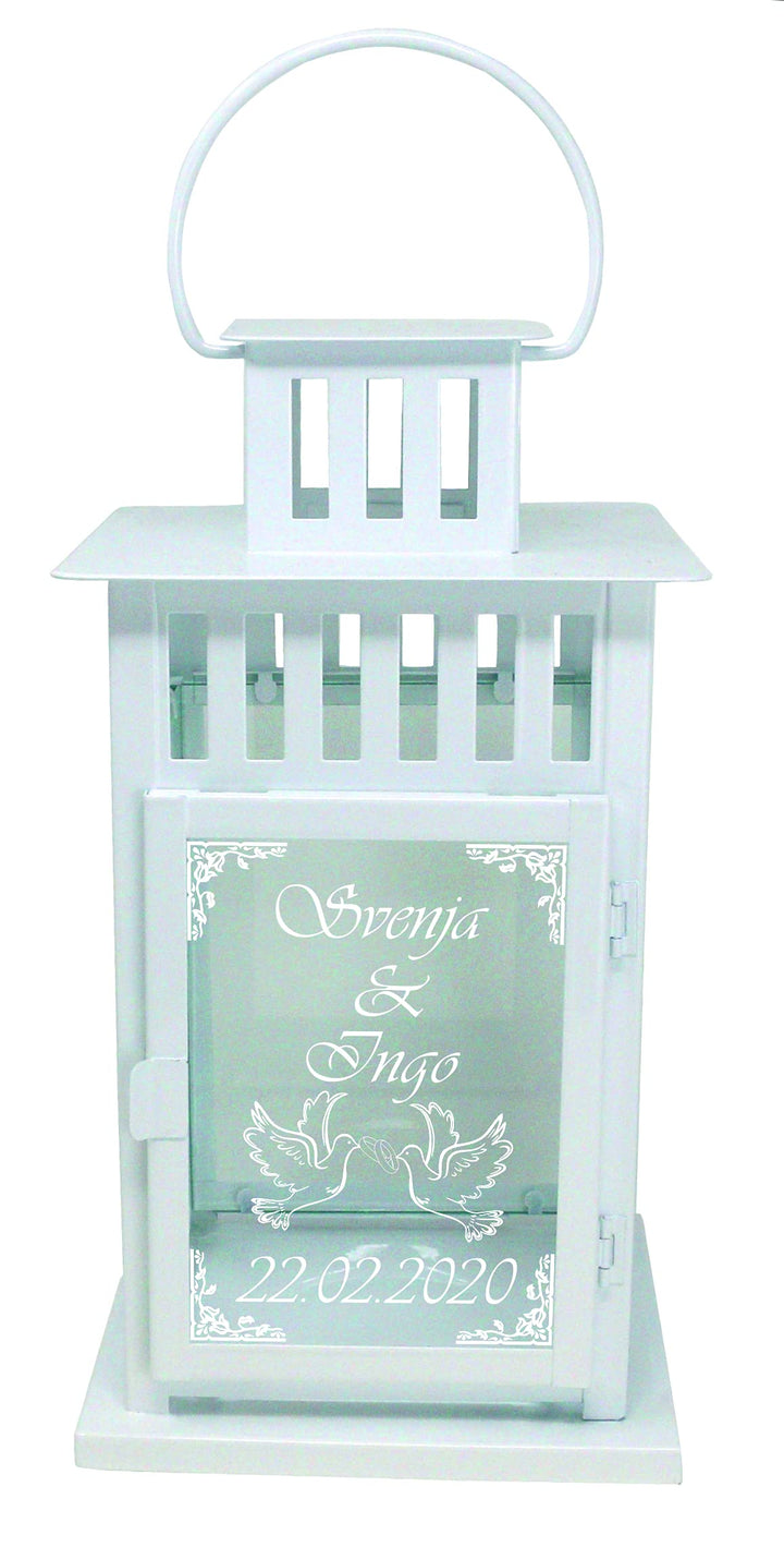 Hochzeits-Laterne Metall weiss Mod. 4 mit Motiv-Gravur 28x15,5x15,5 cm Weiss (Motiv), Weiss (Motiv)