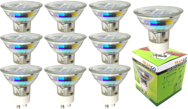 Trango 10er Pack 3-Stufen dimmbar GU1015SD*10 LED GU10 Leuchtmittel 5 Watt 3000K warmweiss ideal für