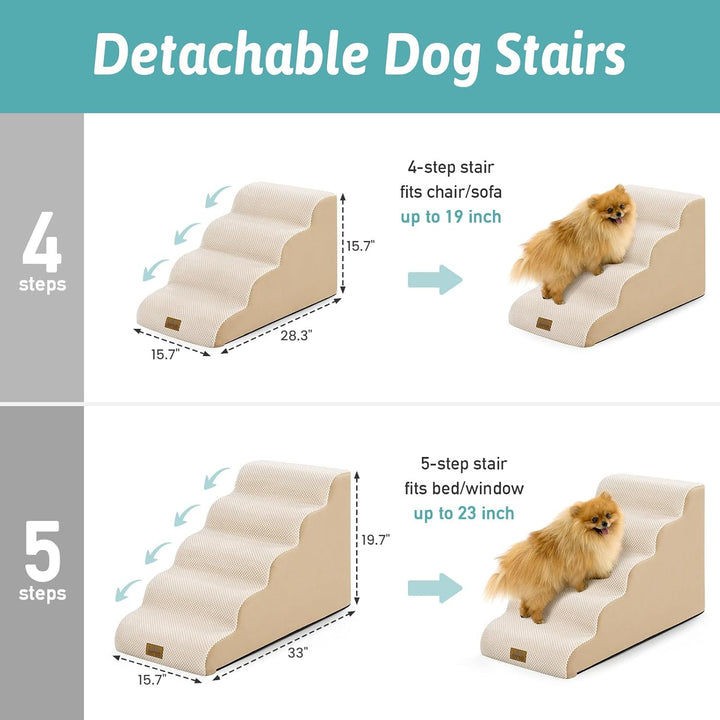 COZY KISS Hundetreppe für Kleine Hunde 40cm, 4-Stufen Flache Schrägrampe, Hunderampe aus Hochdichtsc