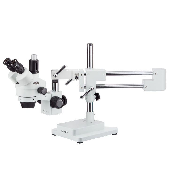 AmScope SM-4TPX-144 Simul-Fokales Stereo-Zoom-Mikroskop auf Doppelarm-Auslegerständer mit 144-LED-Ri