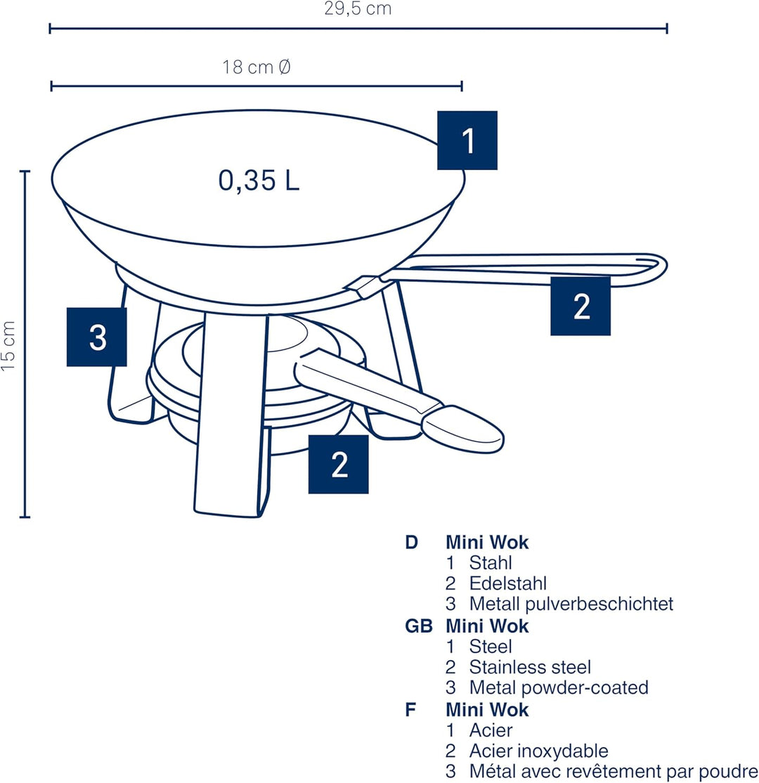 kela Gusseisen Wok 18 cm JOY, Mini Wokset mit Tischwok, Rechaud und Pastenbrenner, kleiner Wok Induk