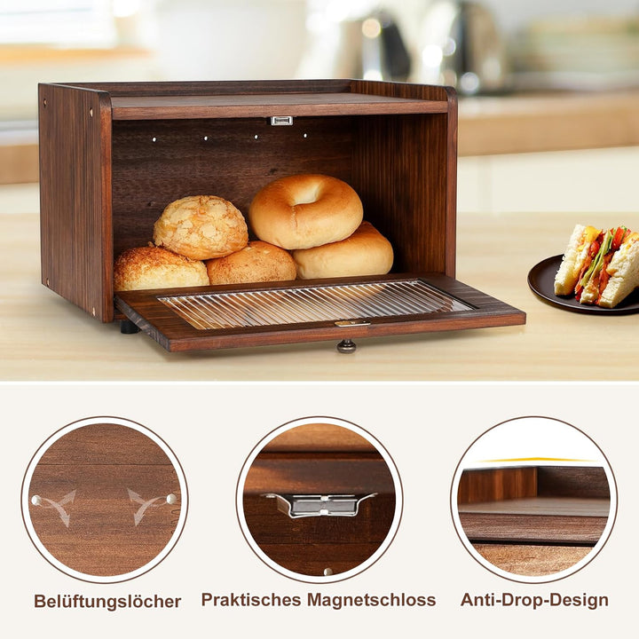 GUUSII HOME Brotkasten Holz Brotbox Küchentheke Brotaufbewahrung Zirbenholz Brot Aufbewahrungsbox Kü