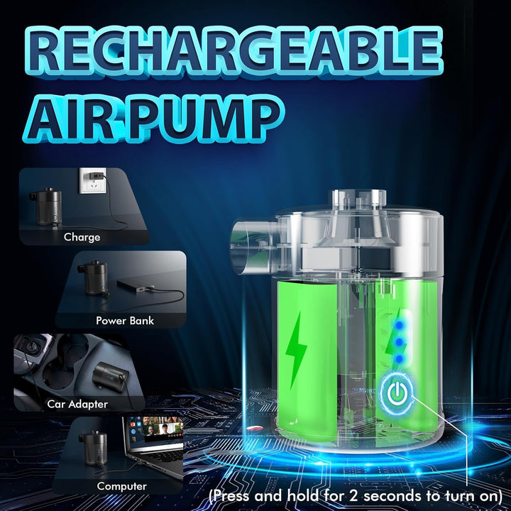 Mojimdo Tragbare Elektrische Luftpumpe, 5000 Pa Pumpe Akku, 450L/Min, Kompakte Air Pump mit 4 Düsen,