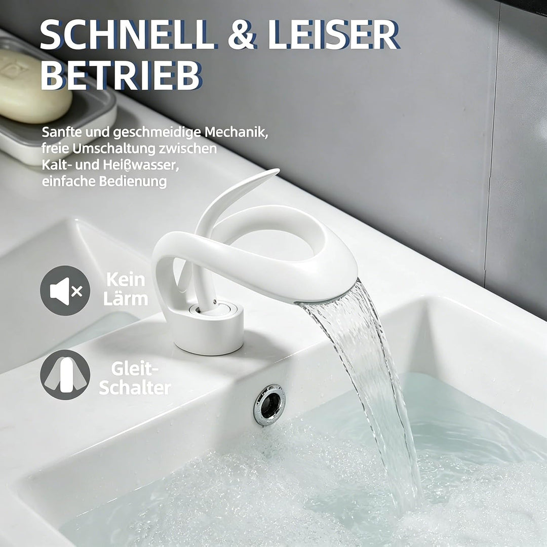 Weiβ Waschtischarmatur Badarmatur Wasserhahn Waschbecken Einhand Mischbatterie, Weiβ