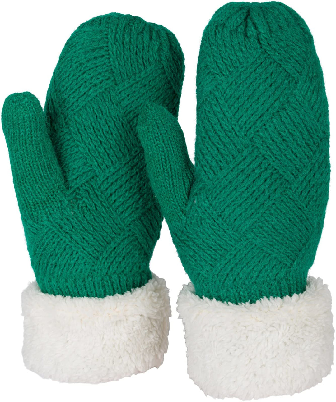 styleBREAKER Damen warme Winter Strick Fäustlinge, Handschuhe mit Rauten Muster, Thermo Fleece, Stri