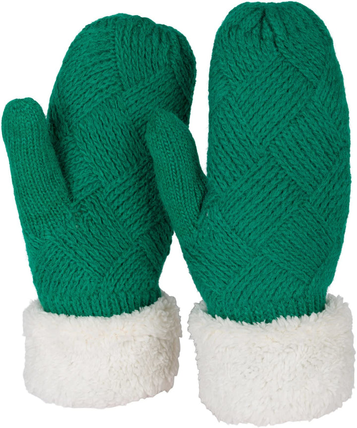 styleBREAKER Damen warme Winter Strick Fäustlinge, Handschuhe mit Rauten Muster, Thermo Fleece, Stri