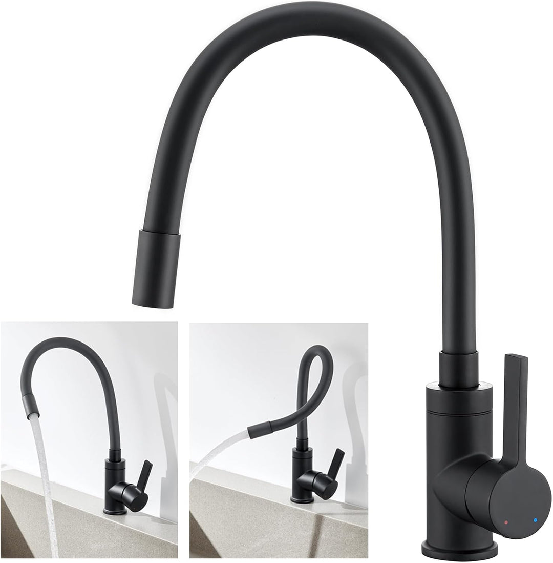 Flexibler Wasserhahn Küche Schwarz, Auralum Spültischarmatur 360° Schwenkbar, Küchenarmatur Schwarz