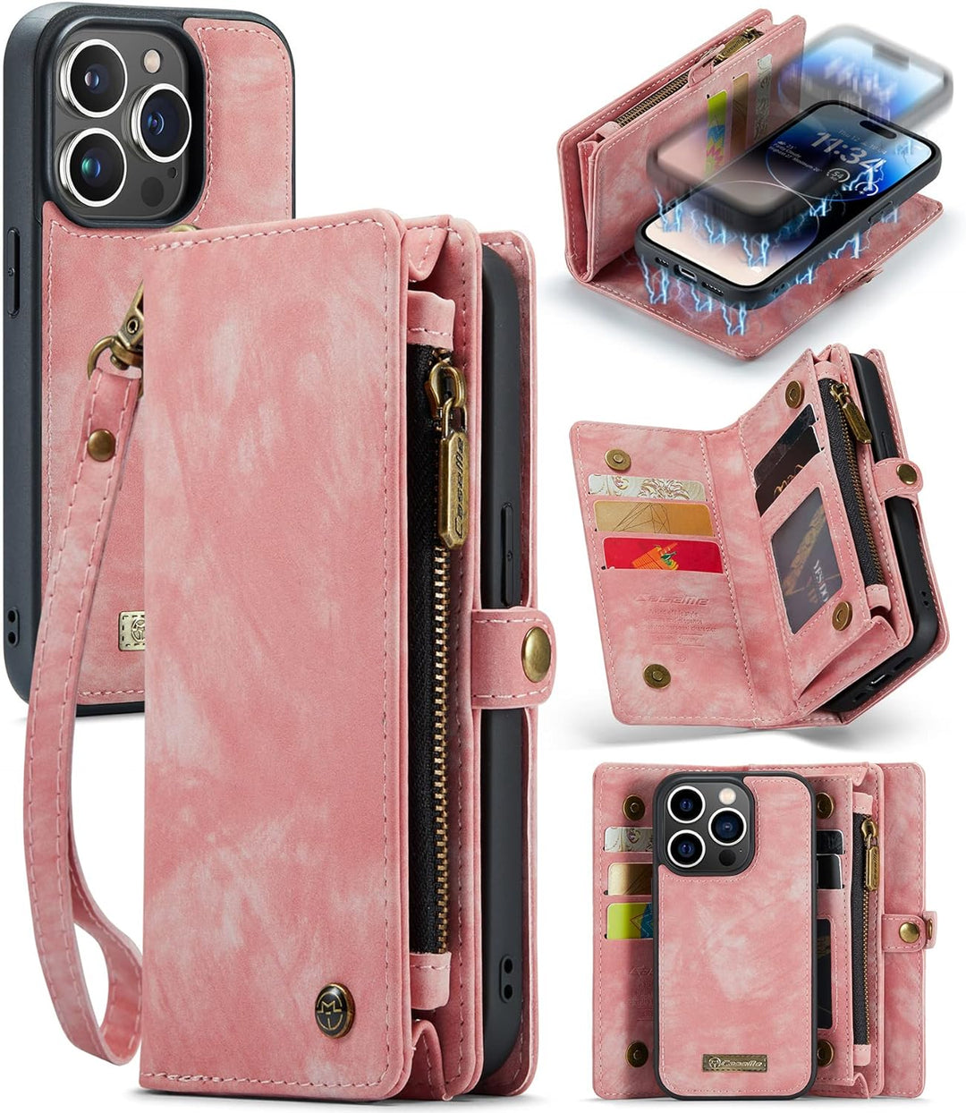 UFinetech iPhone 14 Pro Hülle, Flip Leder TPU Stossfeste Kartenfach Tasche Handyhülle iPhone 14 Pro(