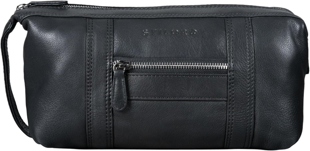 STILORD 'Bruno' Leder Kulturbeutel Vintage für Herren Damen Grosse Kulturtasche Zwei Fächer Waschtas