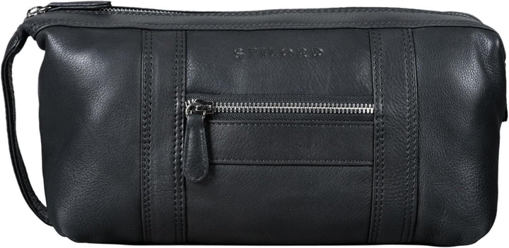 STILORD 'Bruno' Leder Kulturbeutel Vintage für Herren Damen Grosse Kulturtasche Zwei Fächer Waschtas