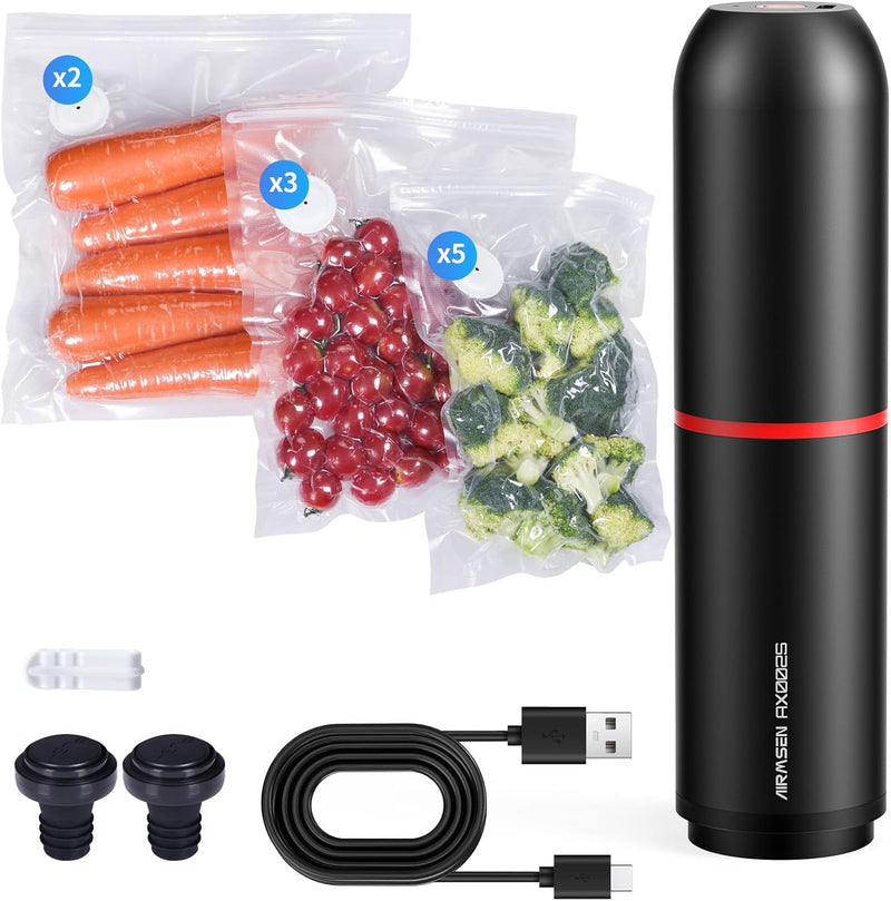 AIRMSEN Vakuumiergerät Klein, Sous Vide Vakuumiergerät, Saugkraft von 40 kPa Mini Vakuumiergerät, Va