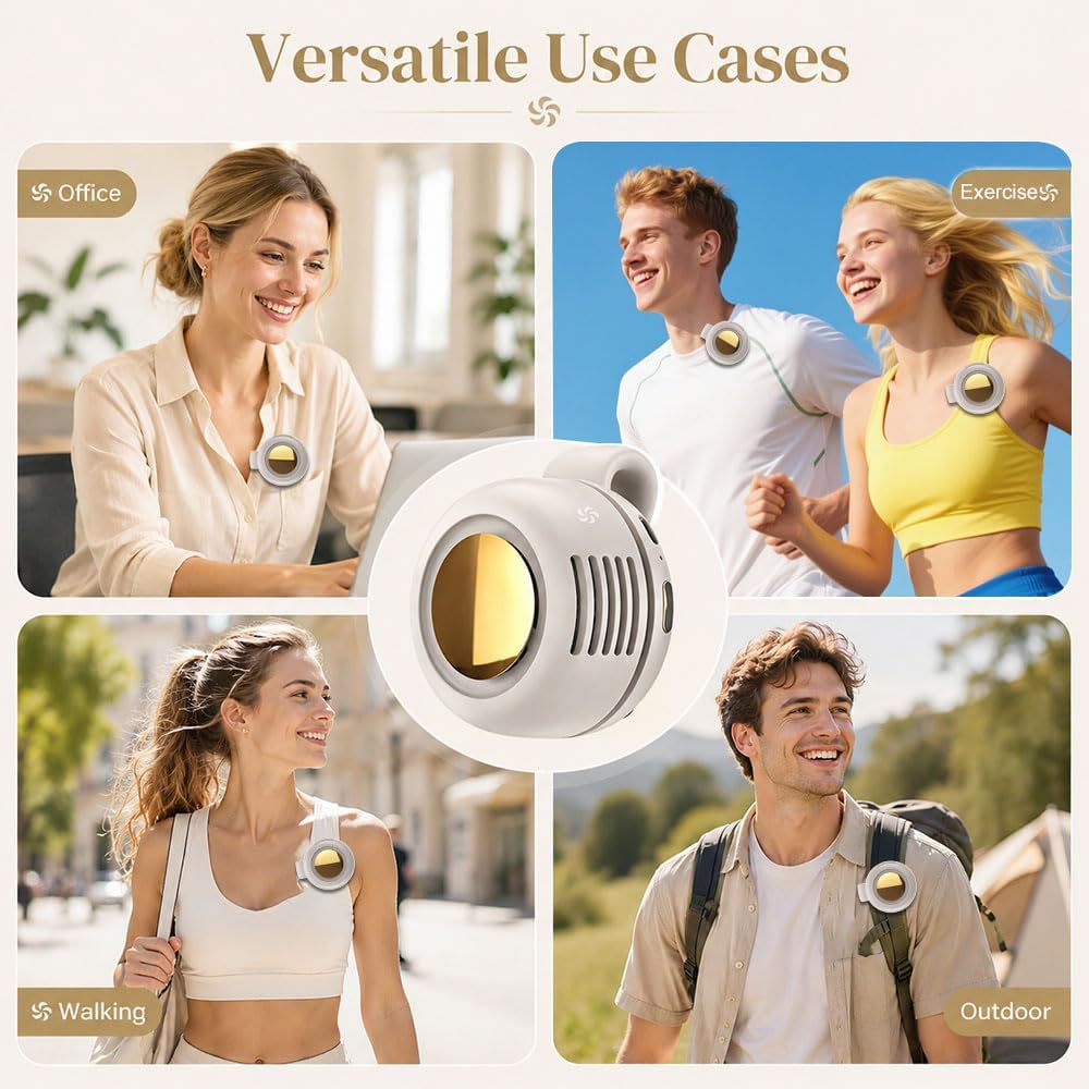 Tragbarer Clip Ventilator, Leiser Mini Ventilator ohne Flügel, mit 3 Geschwindigkeiten & 360° Drehba