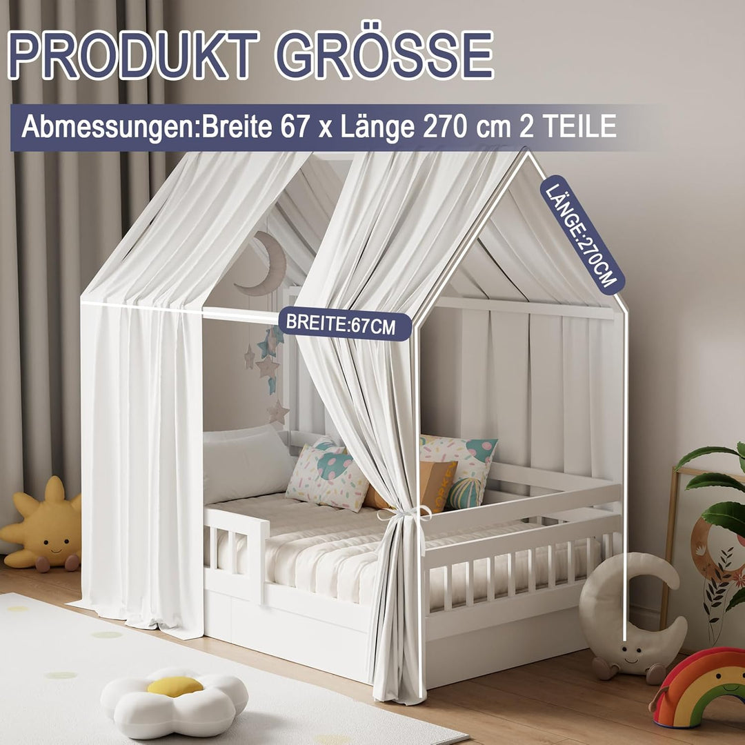 Hausbett Himmel, Betthimmel Hausbett Musselin mit 2 Stück Betthimmel, Stoffhimmel für Hausbetten Mäd