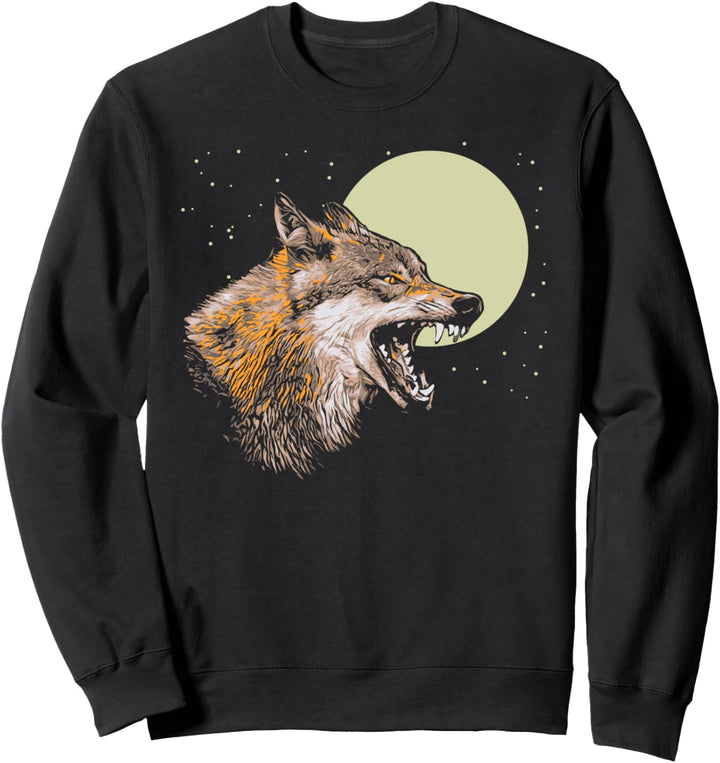 Wolf, Stars & Moon Illustration Sweet Loner Graphic Design Sweatshirt