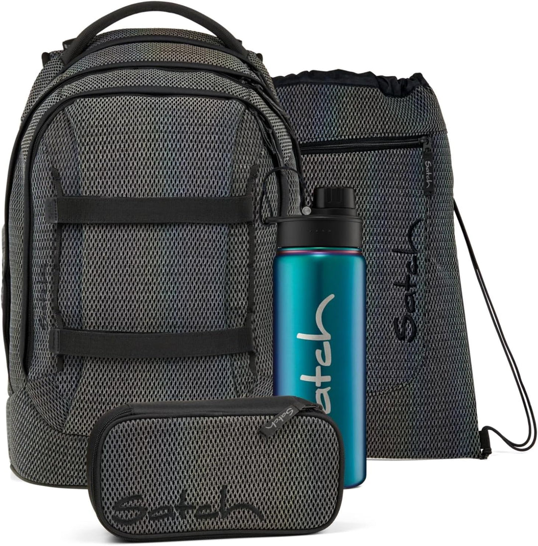 Satch Pack Set Set 4 teilig ab 5. Klasse ergonomisch 30L Stauraum mit Schlamperbox Trinkflasche Spor