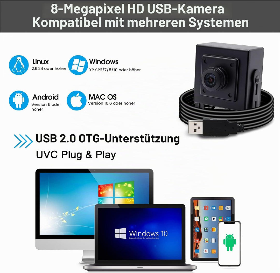 Svpro 8MP USB-Kamera Fisheye 180 Grad UltraweitwinkelWebcam, hochauflösende 3264x2448 USB-Kamera mit