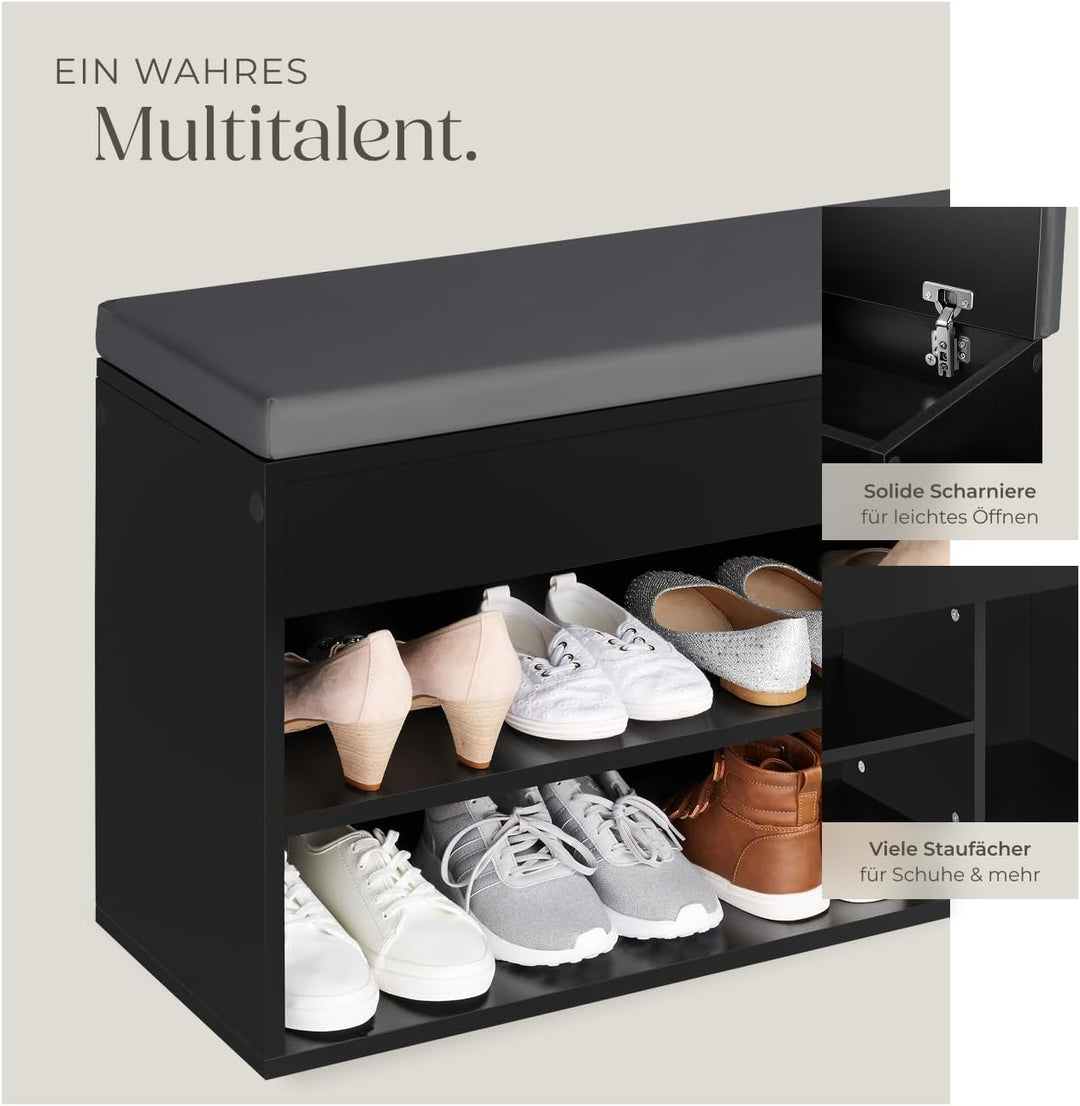 tectake® Sitzbank mit Stauraum, Schuhregal mit Sitzbank, 104 x 30 x 49 cm, Hocker mit Stauraum & Sch
