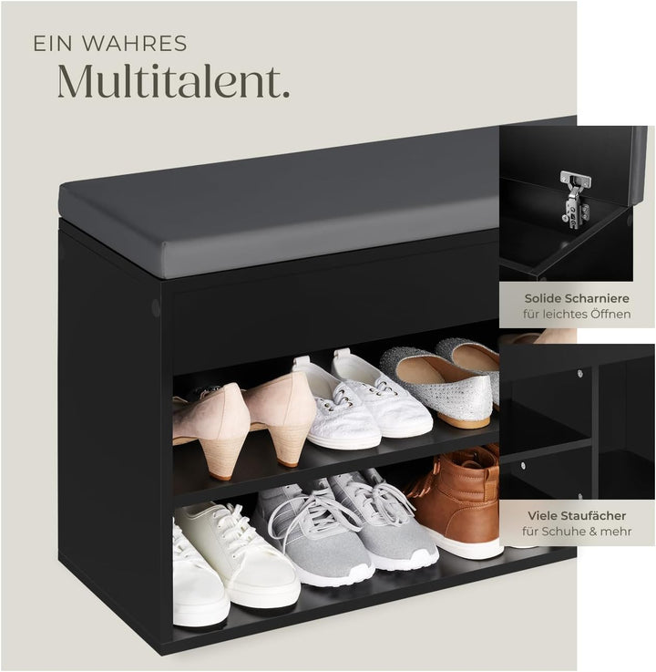 tectake® Sitzbank mit Stauraum, Schuhregal mit Sitzbank, 104 x 30 x 49 cm, Hocker mit Stauraum & Sch