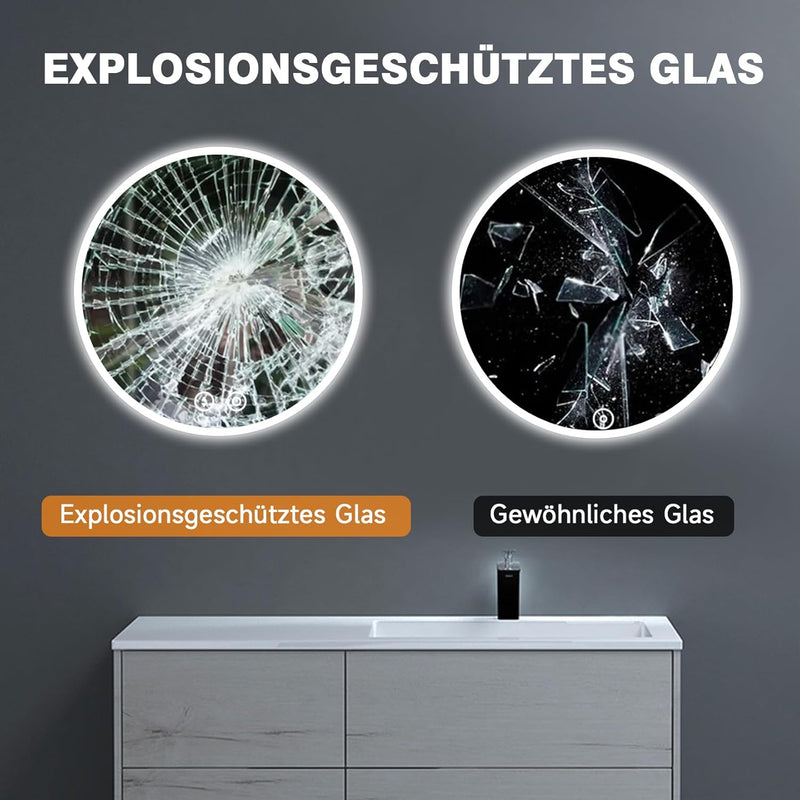 YOLEO Runder Badspiegel mit LED-Beleuchtung, Wandspiegel 60*60cm, Badzimmer Spiegel mit Touchschalte