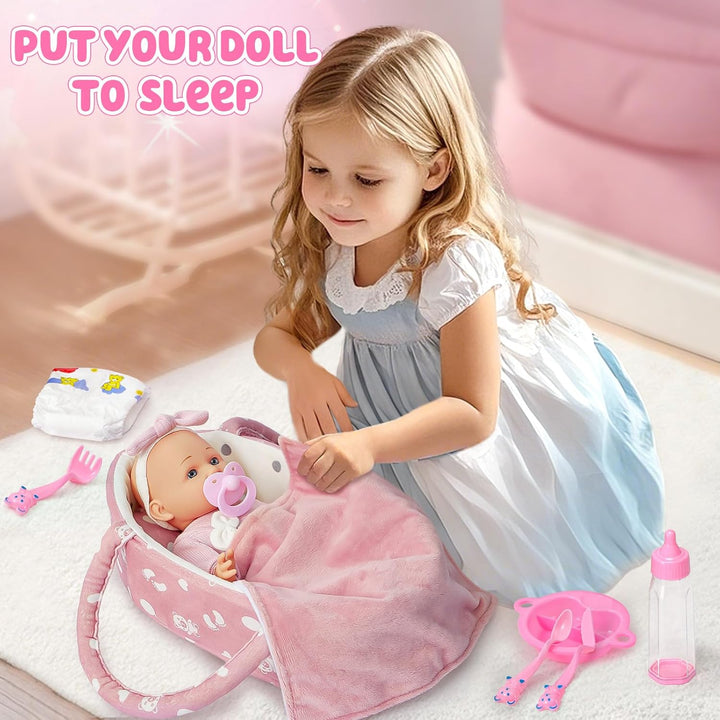 Puppenzubehör Puppen Zubehör mit Puppenbett Puppenwindeln für 30cm Puppen, Tragbares , Geschenk für