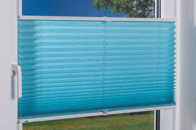 K-home Klemmfix-Plissee 95 x 130 cm (B x L) Iceblau Lichtschutz +++ Moderne Crushed Optik +++ 95 x 1