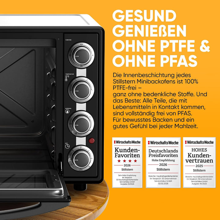 Stillstern Minibackofen mit Umluft (60L) Deutsche Version, Auftauen, Ofenhandschuhe, Rezeptheft, Dre