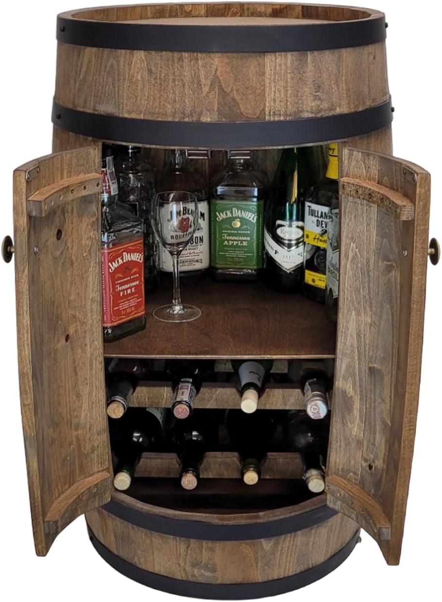 weeco Fassbar mit Tür und Weinregal. Hausbar Weinrack 80 cm. Rustikaler deko Barschrank Weinständer