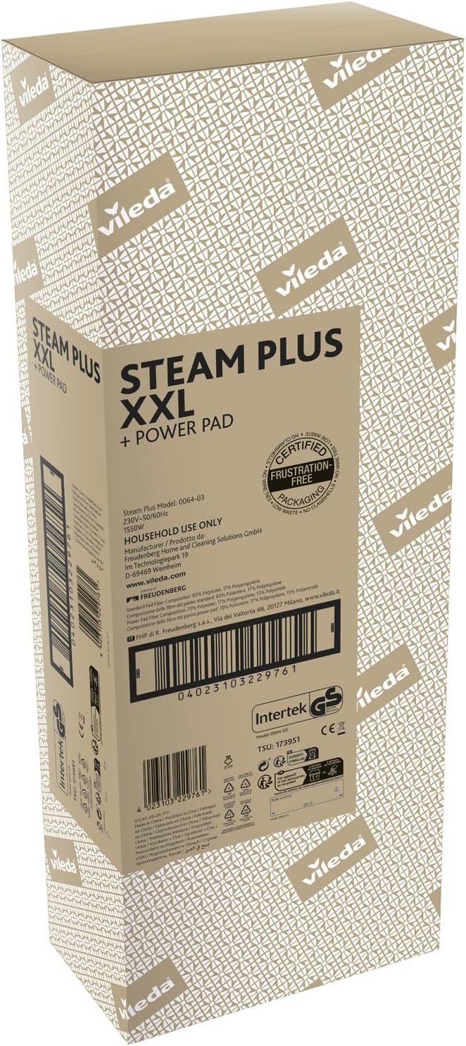 Vileda Steam PLUS XXL Dampfreiniger mit PowerPad, hygienische Bodenreinigung von grossen Flächen, en