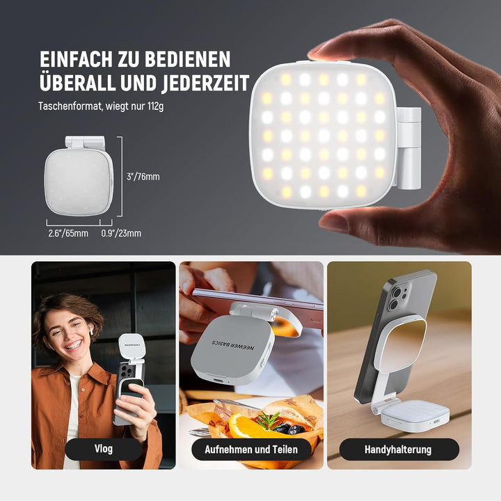 NEEWER Basics Magnetisches Selfie Licht Handy kompatibel mit MagSafe iPhone, 2W CRI95+ zweifarbiges