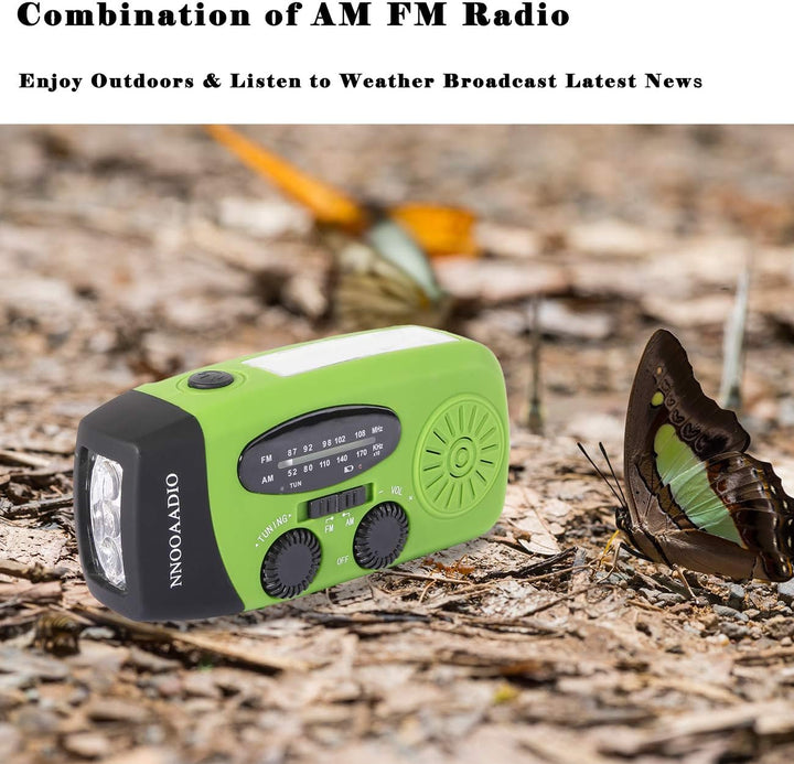 Kurbelradio mit Solar, Notfallradio SOS-Alarm 2000mAh Power Bank wiederaufladbar AM/FM Wetterradio,