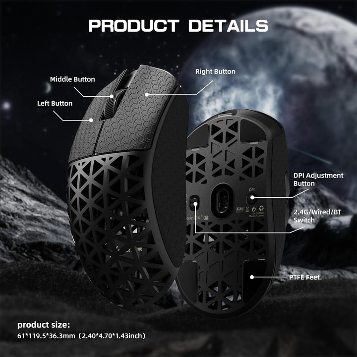 ATTACK SHARK R5 Ultra Carbonfaser HyperSpeed Kabellose Gaming-Maus, 39g Ultraleichte Maus mit Gripta
