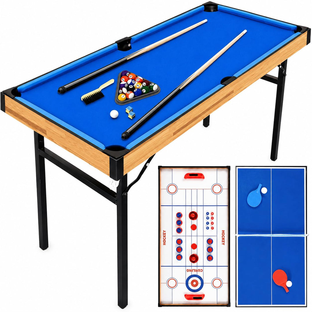 SereneLife Multifunktionstisch, Multigame Spieltisch – 4 in 1 mit Zubehör, Tischkicker, Billardtisch