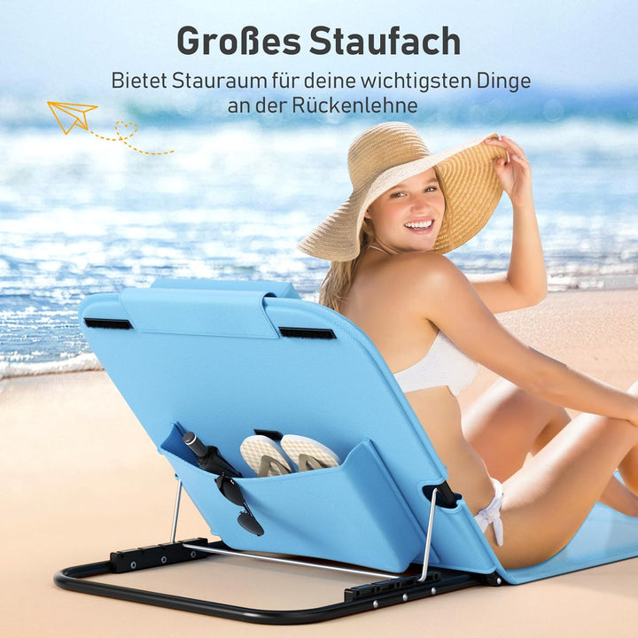 WildFun 2er Set Strandmatte Klappbar mit Rückenlehne 165cm, 5-Stufige Höhe Strandliege Klappbar Leic