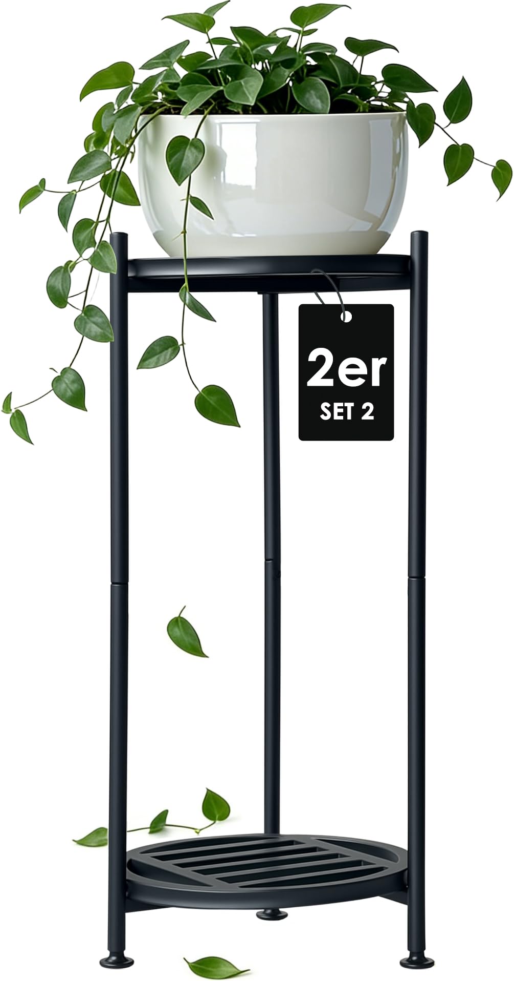 Pflanzenständer Indoor Outdoor,2 Etagen rund Metall Blumenständer,75 cm hoch rostfest Blumenhocker,s
